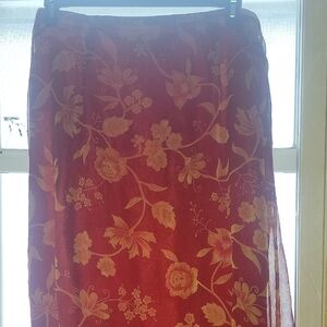 Laura Scott Red and Gold Floral Skirt